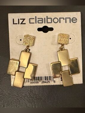 NWT Liz Claiborne Matte Gold Geometric Drop Earrings Surgical Steel